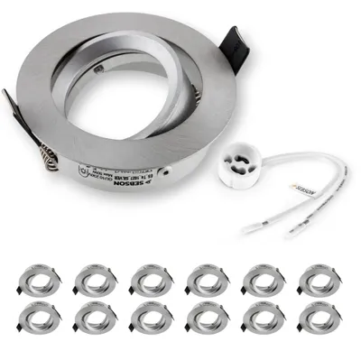 Produktbild von 12x Einbaurahmen silber schwenkbar LED Decken Strahler inkl. GU10 Fassung SEBSON
