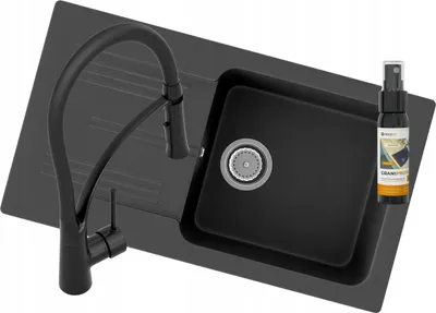 Immagine prodotto di Granitan | Lavello in granito - Nero - Lavello da cucina - 77,5 x 43,5 cm - Con rubinetto da cucina - 18 kg