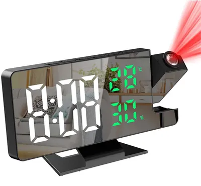 Produktbild von Projektionswecker fürs Schlafzimmer, große Digitaluhr mit 180°-Projektor, 12/24-Stunden-Anzeige, USB-Ladeanschluss, Temperatur- und Luftfeuchtigkeitsanzeige, Schlummerfunktion, Nachttischwecker für Tiefschläfer, weiß