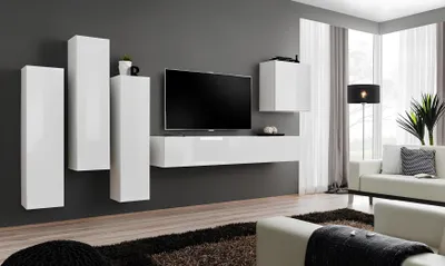 Produktbild von Wohnzimmer Garnitur Luxus Weiß Wandschrank Wohnwand Holz Möbel TV-Ständer