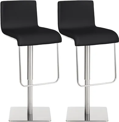 Produktbild von CLP 2er Set Barhocker Limon Kunstlederbezug drehbar und höhenverstellbar bis 240 kg schwarz Gestell Farbe edelstahl
