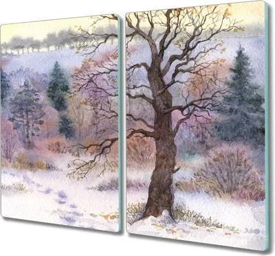 Produktbild von Coloray Hackbrett Küchenbrett Kochplattenabdeckung Schneidebrett Herdabdeckplatte 2x30x52 cm - Wald Winter Natur