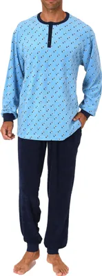 Produktbild von Herren Frottee Schlafanzug Pyjama lang mit Bündchen - auch in Übergrössen bis Gr. 68/70 ; hellblau , 48