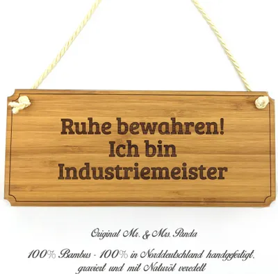 Produktbild von Mr. & Mrs. Panda Wegweiser Industriemeister - Geschenk, Geschenkidee, Schild, Werbeschild, Türschild, Landhaus, Ausbildung, Graviert, Hinweisschild, Firmenschild, Rente