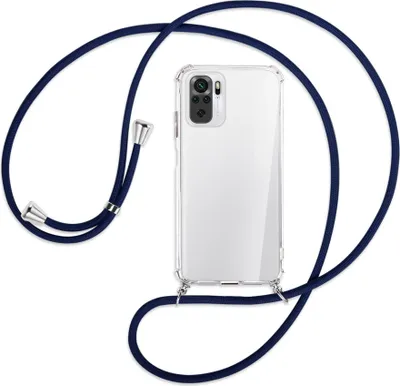 Produktbild von Handykette Backcover-Schutzhülle mit Band (Metall silberfarben) für Xiaomi Redmi Note 10 4G - dunkelblau