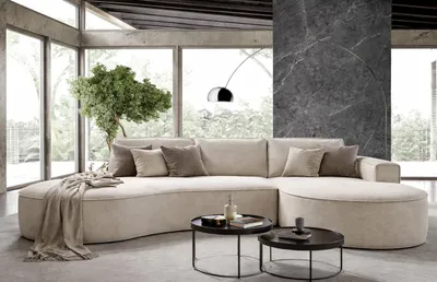 Produktbild von GUTTO  Ecksofa MOLLY mit abgerundeter Form in Creme Beige Grau Hellgrau Teddystoff - trendige abgerundete Form! Neuheit 2025 (mit Schlaffunktion)