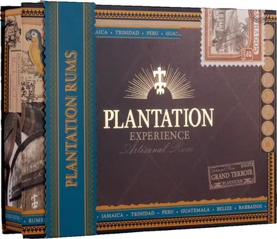 A gift box for Plantation Rums, featuring branding and origin details.