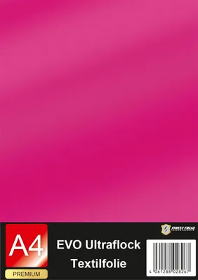 Produktbild von EVO Ultraflock Flockfolie DIN A4 (30x20 cm) – Textilfolie für Plotter, Textiltransfer, Baumwolle & Polyester - 010 Pink