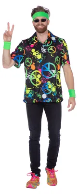 Image de Chemise de fête Peace néon hippie années 70-80 carnaval, taille : XL