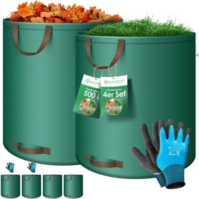 Produktbild von KESSER® Gartensack Set Laubsack Gartenabfallsack inkl. Handschuhe - Selbststehend 4 Griffe Stabil Robust & Faltbar - Laubsäcke Rasenschnitt Gartensäcke für Gartenabfälle Grünschnitt