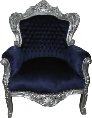 Produktbild von Casa Padrino Barock Sessel King Royalblau / Silber - Luxus Barock Möbel im Antik Stil