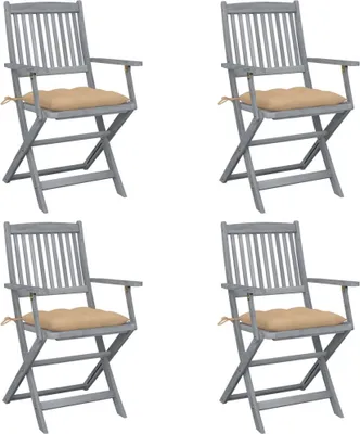Produktbild von Design Klappbare Gartenstühle 4 Stk. mit Kissen Massivholz Akazie, Gartenstühle 2024 Neu