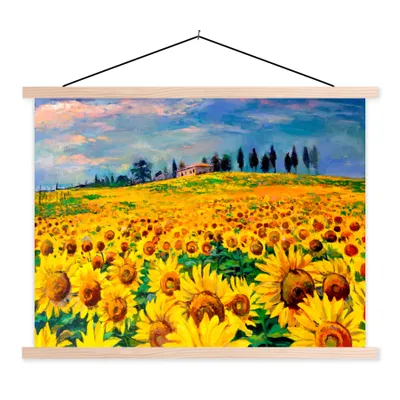 Produktbild von MuchoWow® Textilposter Ölfarbe - Gemälde - Blumen - Sonnenblume 120x90 cm mit holzfarbenen Rahmen - Magnetisch