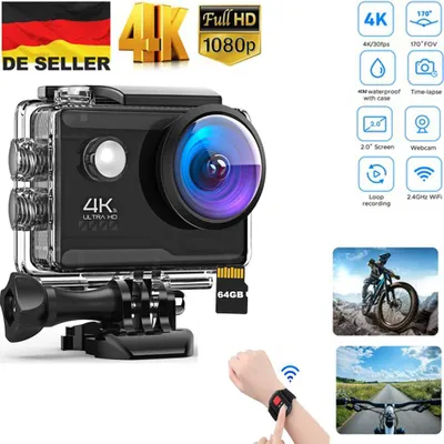 Produktbild von 4K60FPS Action Cam mit 64G Karte, 40M Unterwasserkamera 20MP HD WiFi Kamera mit EIS Wasserdicht Actionkameras Weitwinkel Sportkamera