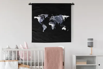 Produktbild von MuchoWow® Wandteppich Wandbehang Weltkarte - Schwarz - Globus 90x90 cm Tapisserie Dekoration Wandtuch - Wandaufhänger