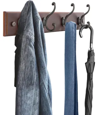 Productafbeelding van Wandkapstok - 42 Cm - Muur / Wandkapstok - Met 4 Kledinghaken - Wandmontage - Kledingrek Wandgarderobe - Kleur: BRUIN
