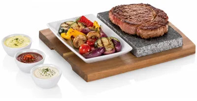 Image de Hot Stone Set, taille XL, 6 pièces, granit, bois d'acacia, céramique - Kela | Country