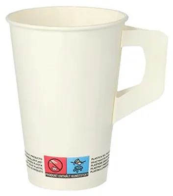 Produktbild von 4000x Pappbecher mit Henkel 0,2 l, Ø 7 cm · 9,7 cm weiss für Heißgetränke Kaffee Glühweinbecher