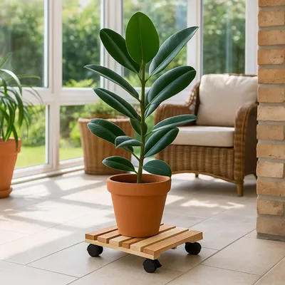 Produktbild von Praktischer Pflanzenroller aus Holz mit Rollen 2er Set stabil und flexibel