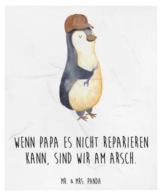 Produktbild von Mr. & Mrs. Panda Decke Wenn Papa es nicht reparieren kann, sind wir am Arsch - Weiß - Geschenk, Vatertag, Tagesdecke, Schlafdecke, Pinguin, Plaid, Kuscheldecke, Dad