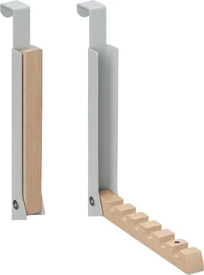 Produktbild von Relaxdays Türgarderobe klappbar 2er Set, zum Einhängen, Türhaken 6 Kleiderbügel, Metall & Holz, für 2 cm Türfalz, grau
