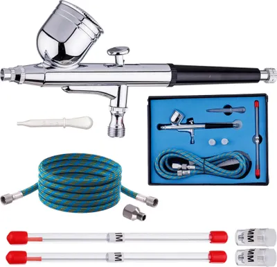 Zdjęcie produktu dla Mini zestaw modelarski aerografu z pistoletem natryskowym, dyszą 0,2, 0,3 i 0,5 mm oraz wężem TC Technic AB-130K