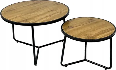 Zdjęcie produktu dla Stoliki kawowe okrągłe Zestaw stolików loft fi 70x39 fi 50x47 dąb