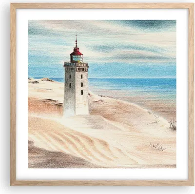 Produktbild von Gerahmtes Poster - Rahmen in heller Eiche - Laterne Meer Bild - 50x50 cm - Wand Bild - Wanddeko - Wandbilder - Kunstposter - Wandposter - Bilderrahmen - Bilder - Kunstdruck - P2NAC50x50-4764