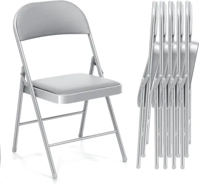 Produktbild von 6er Set Klappstühle Gepolstert Grau – Extrem Belastbar bis 204 kg – Faltbarer Stuhl mit starkem Metallrahmen & Premium Kunstleder – Wasserdichter Besu