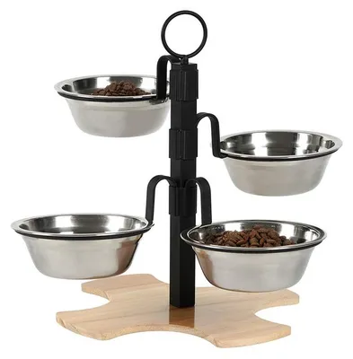 Produktbild von Erhöhte Hundenäpfe 3-fach höhenverstellbar mit 4 Edelstahlnäpfen, Futternapf und Wassernapf für Katzen und kleine Hunde