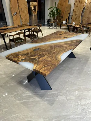 Immagine prodotto di Tavolo da pranzo grande Tavolo da pranzo in resina epossidica Tavolo da cucina Tavolo in legno marrone