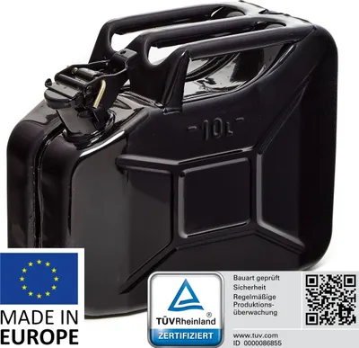 Produktbild von BW® Kraftstoffkanister Metall Benzinkanister 10 Liter - Schwarz RAL 9005 - UN-Zulassung - Hergestellt in Europa