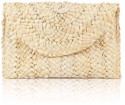 Productafbeelding van Allecto - Rieten Clutch - Dames - Zomer - Strand - Mobiele telefoons - Lippenstift - Opberg - Accessoire - Natuurlijke kleur