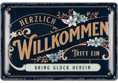 Produktbild von Retro Blechschild HERZLICH WILLKOMMEN SCHILD - willkommen Deko Garten, Schild für Haustür und Eingangstür mit Spruch - Willkommensschild