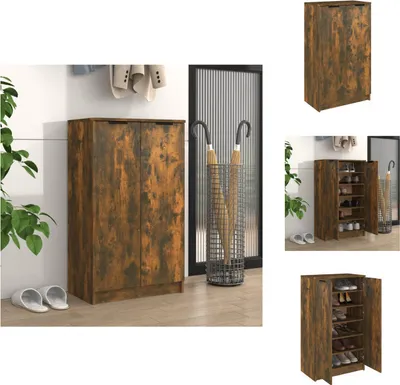 Image de vidaXL Armoire à chaussures chêne fumé 59x35x100 cm Bois composite - Étagères à chaussures & Armoires à chaussures