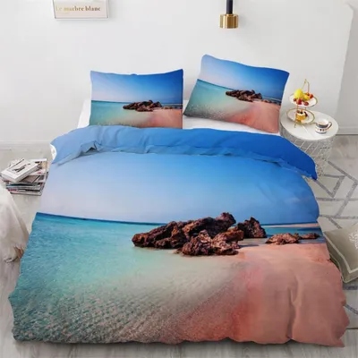 Productafbeelding van Set kinderbeddengoed, 135x200 cm, 4-delig, microvezel, oceaanmotief. Omkeerbaar beddengoed met rits. 2 kussenslopen, 80x80 cm