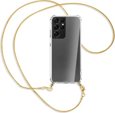 Produktbild von Handykette Backcover-Schutzhülle mit Band (Metall goldfarben) für Samsung Galaxy S21 Ultra 5G - goldfarbene Kette Snake
