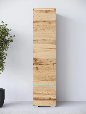 Produktbild von MINIO go for it, VEVE 01,  Hochschrank mit LED Beleuchtung, Hängeschrank oder Standregal, modern schmaler Schrank 130 cm, Wotan Eiche Farbe
