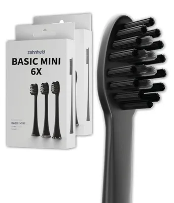 Produktbild von Zahnheld Bürstenkopf Ersatzbürsten Basic Mini - ideal für Gero Schallzahnbürste, 6 Stück, Schwarz, kleine Wechselköpfe, für Kinder geeignet
