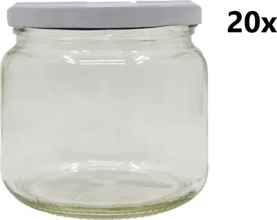 Obrázek produktu pro Zavařovací sklenice 370 ml ADRIATIC čirá 20 ks VČETNĚ BÍLÝCH VÍČEK, Počet kusů v balení: 20