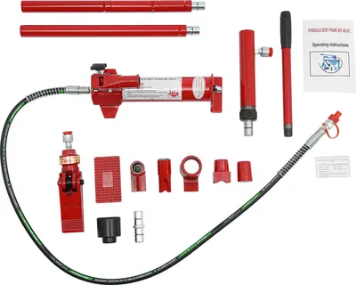 Immagine prodotto di Idraulico Porta Power - Set per raddrizzare la carrozzeria - Forza di sollevamento 4 tonnellate - Riparazione di telai e carrozzerie - Per officina/garage - Rosso