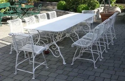 Produktbild von Casa Padrino Jugendstil Schmiedeeisen Garten Möbel Set Antik Weiß - 1 Garten Tisch & 10 Garten Stühle - Barock & Jugendstil Gastronomie & Garten Möbel