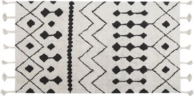 Produktbild von BELIANI Teppich Weiß/Schwarz aus Baumwolle 80 x 150 cm geometrisches Muster Rechteckig Kurzflor im Boho-Stil Wohn- und Schlafzimmer