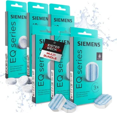 Produktbild von MEISTERZWECK4U - Siemens 30x Reinigungstabletten & 9x Entkalkungstabletten für EQ Series Kaffeevollautomaten - Reinigung Kaffeeautomat - Entfernt Kaffeeöle aus der Brüheinheit, entfernt Kalk