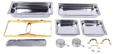 Image de Ensemble de buffet avec réchaud rectangulaire en acier inoxydable avec couvercle, pour fêtes, restaurants et traiteurs, plaqué or