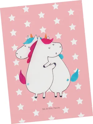 Produktbild von Mr. & Mrs. Panda Postkarte Einhörner Umarmen - Rot Pastell - Geschenk, Einhorn, Unicorn, Liebe, Freundin, Ansichtskarte, Familie, Grußkarte, Ansichtskarten, Fotokarte