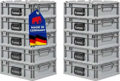 Produktbild von SuperSparSet 10x Eurobox NextGen Portable  Germany | HxBxT 13,5x30x40cm | 11 Liter | Grau | Eurobehälter, Transportbox, Transportbehälter, Stapelbehälter