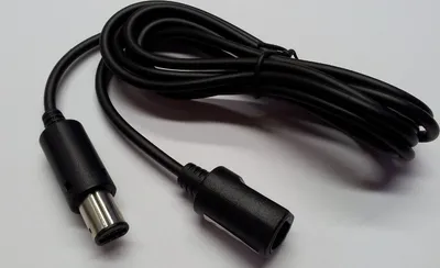 A black controller extension cable is laid out on a white background.