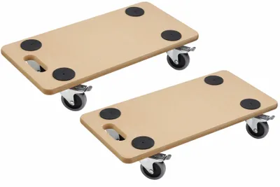 Produktbild von Metafranc Transportroller 590 x 290 mm 2 Stück 200 kg Tragkraft MDF-Platte mit TPE-Rädern & Feststellbremsen