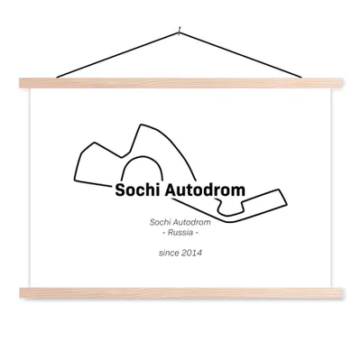 Produktbild von MuchoWow® Textilposter Sotschi - Formel 1 - Rennstrecke 120x80 cm mit holzfarbenen Rahmen - Aufhängeset